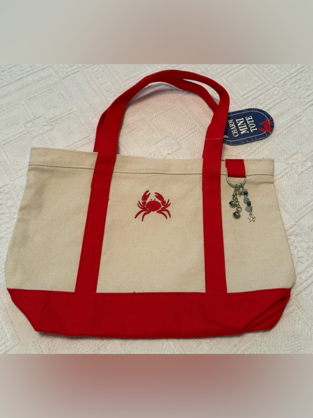 Tote bag - mini - embroidered crab - snap close - 9.5Hx13.5Wx3D New! Sea Charm